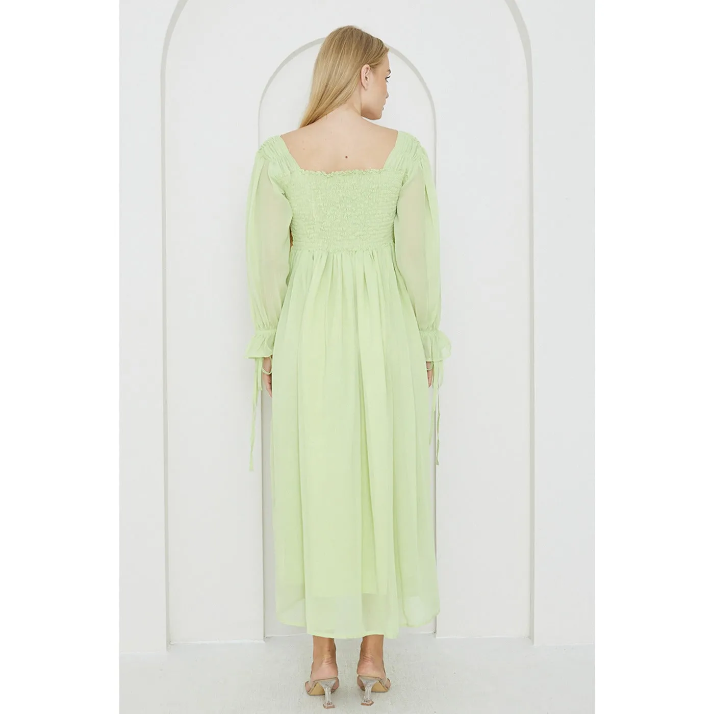 Green Chiffon Square Collar Dress