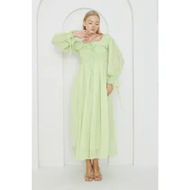 Green Chiffon Square Collar Dress
