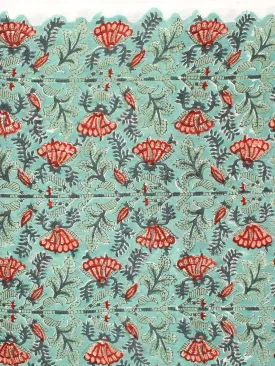 Green Red Pink Hand Block Printed Cotton Fabric Per Meter - F001F2328
