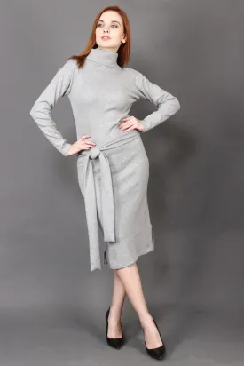 Grey Solid Ribbed Dress