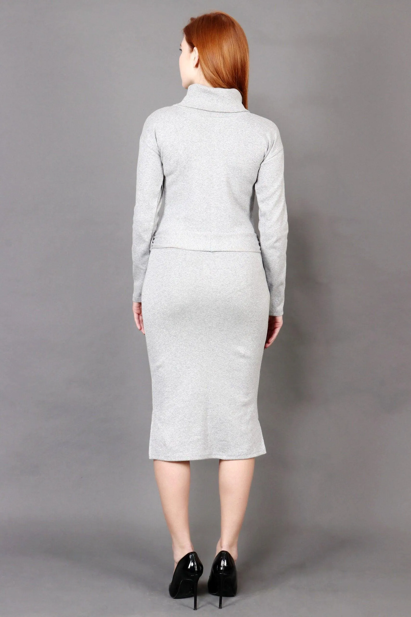 Grey Solid Ribbed Dress