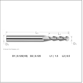 Harvey Tool 1/8th Inch 45 Degree Ball Helix, 2 Flute