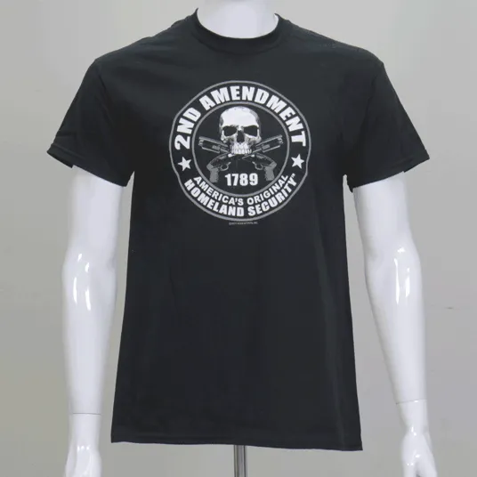 Hot Leathers GMD1158 Mens '2nd Amendment America's Original Homeland Security' Black T-Shirt