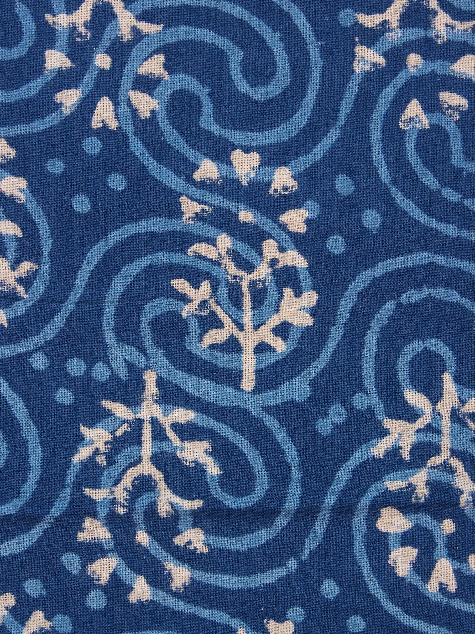 Indigo Beige Natural Dyed Hand Block Printed Cotton Fabric Per Meter - F0916301