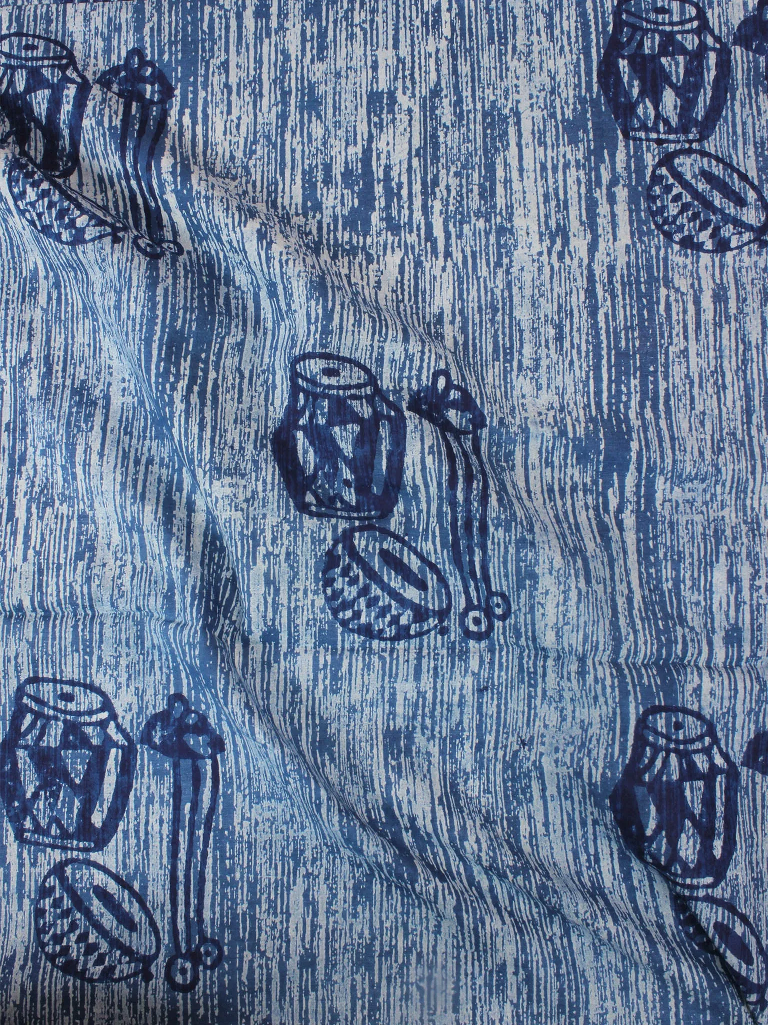 Indigo Ivory Natural Dyed Hand Block Printed Cotton Fabric Per Meter - F0916297
