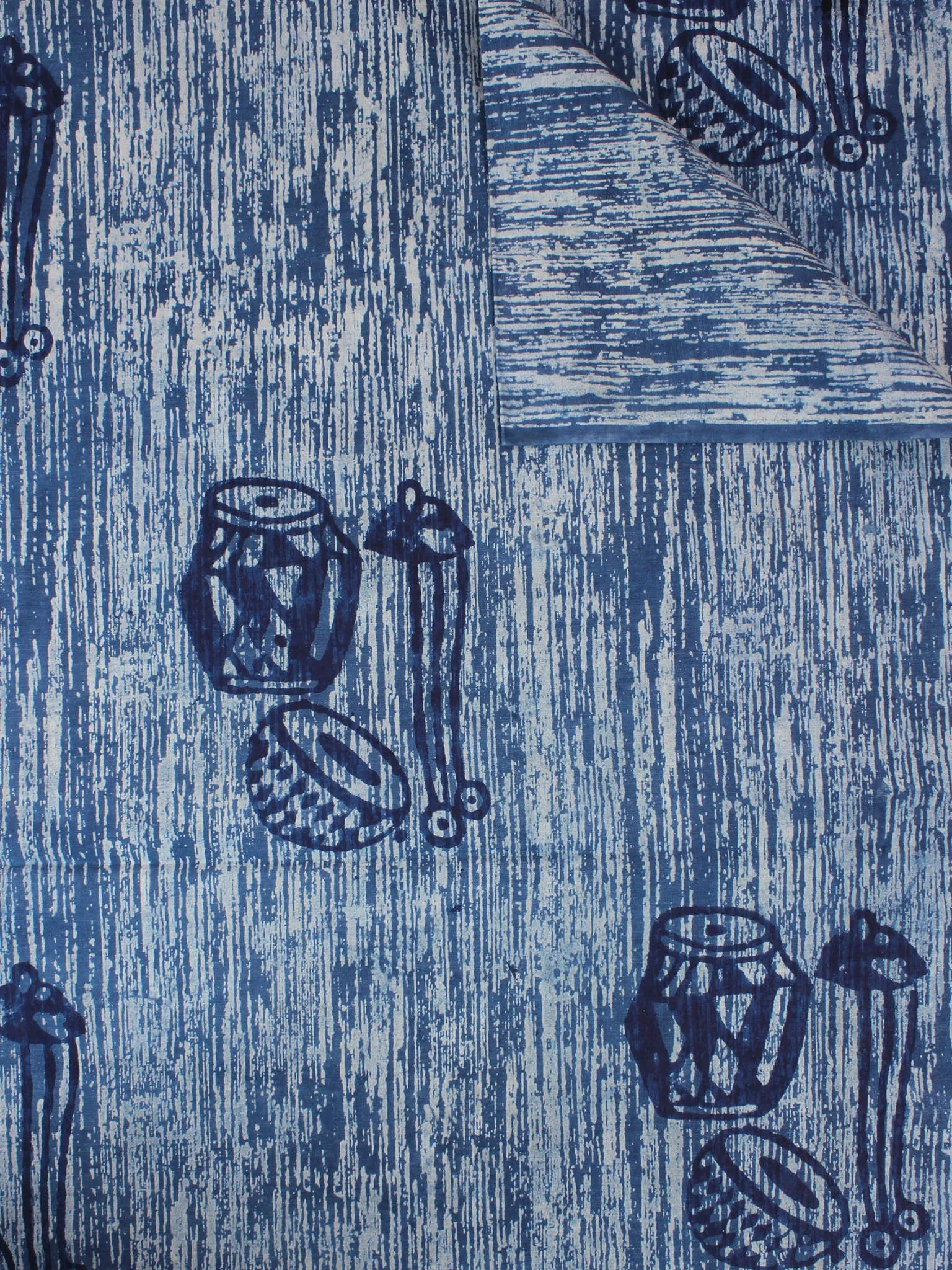Indigo Ivory Natural Dyed Hand Block Printed Cotton Fabric Per Meter - F0916297