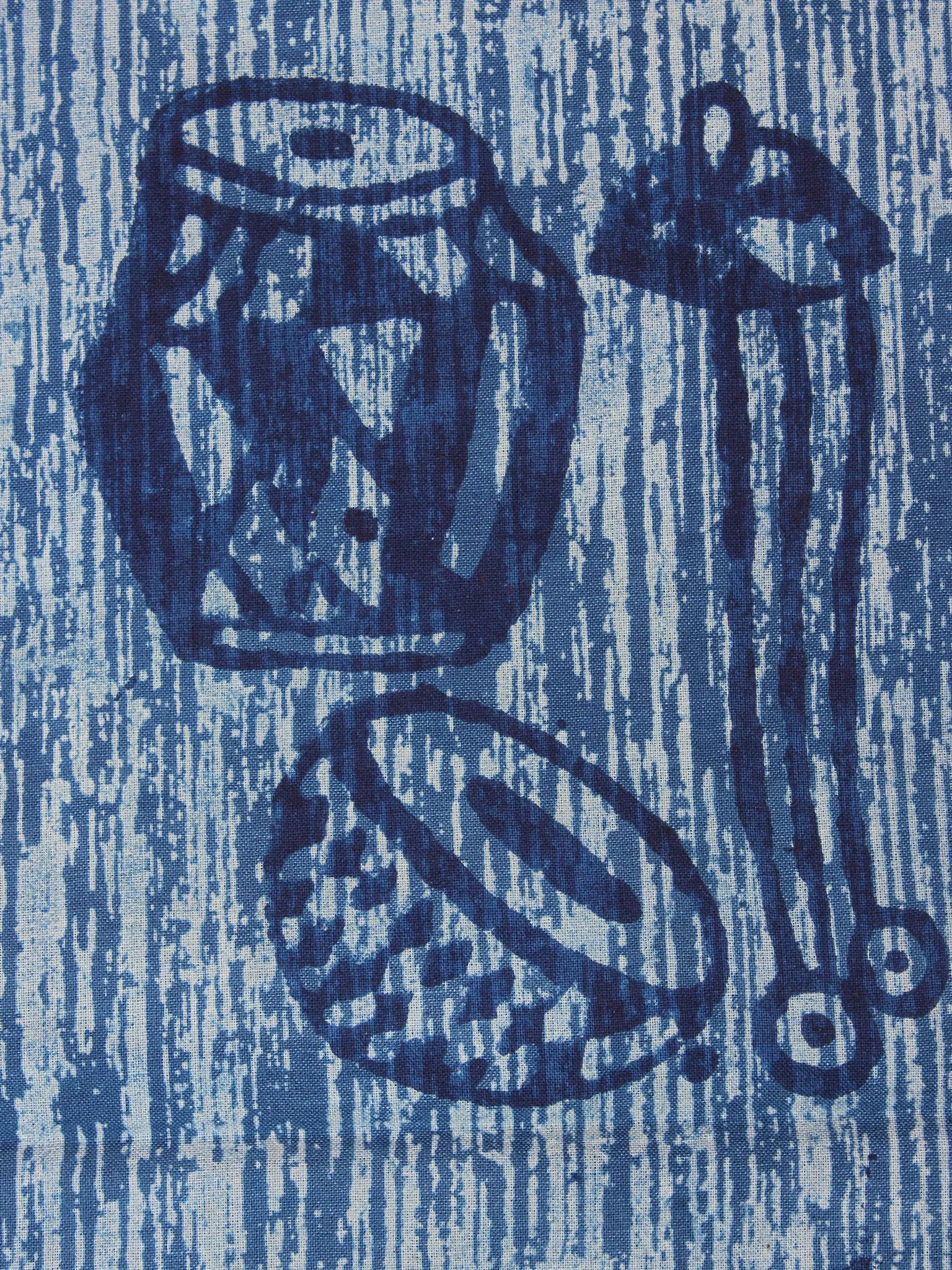 Indigo Ivory Natural Dyed Hand Block Printed Cotton Fabric Per Meter - F0916297
