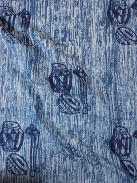 Indigo Ivory Natural Dyed Hand Block Printed Cotton Fabric Per Meter - F0916297