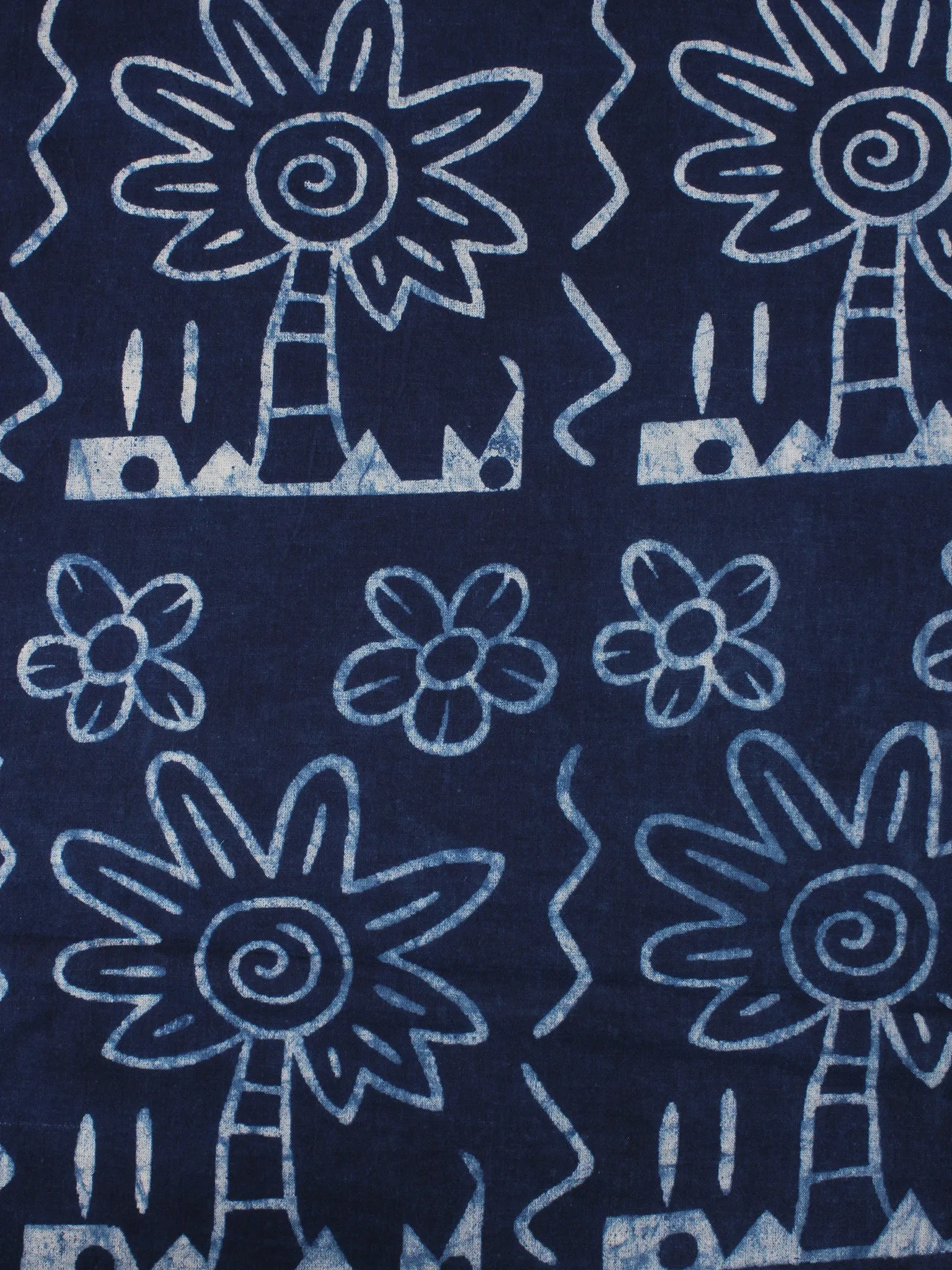 Indigo White Natural Dyed Hand Block Printed Cotton Fabric Per Meter - F0916302