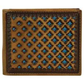 Justin Brown Back Pocket Bifold Wallet with Diamond Tooling & Turquoise Underlay