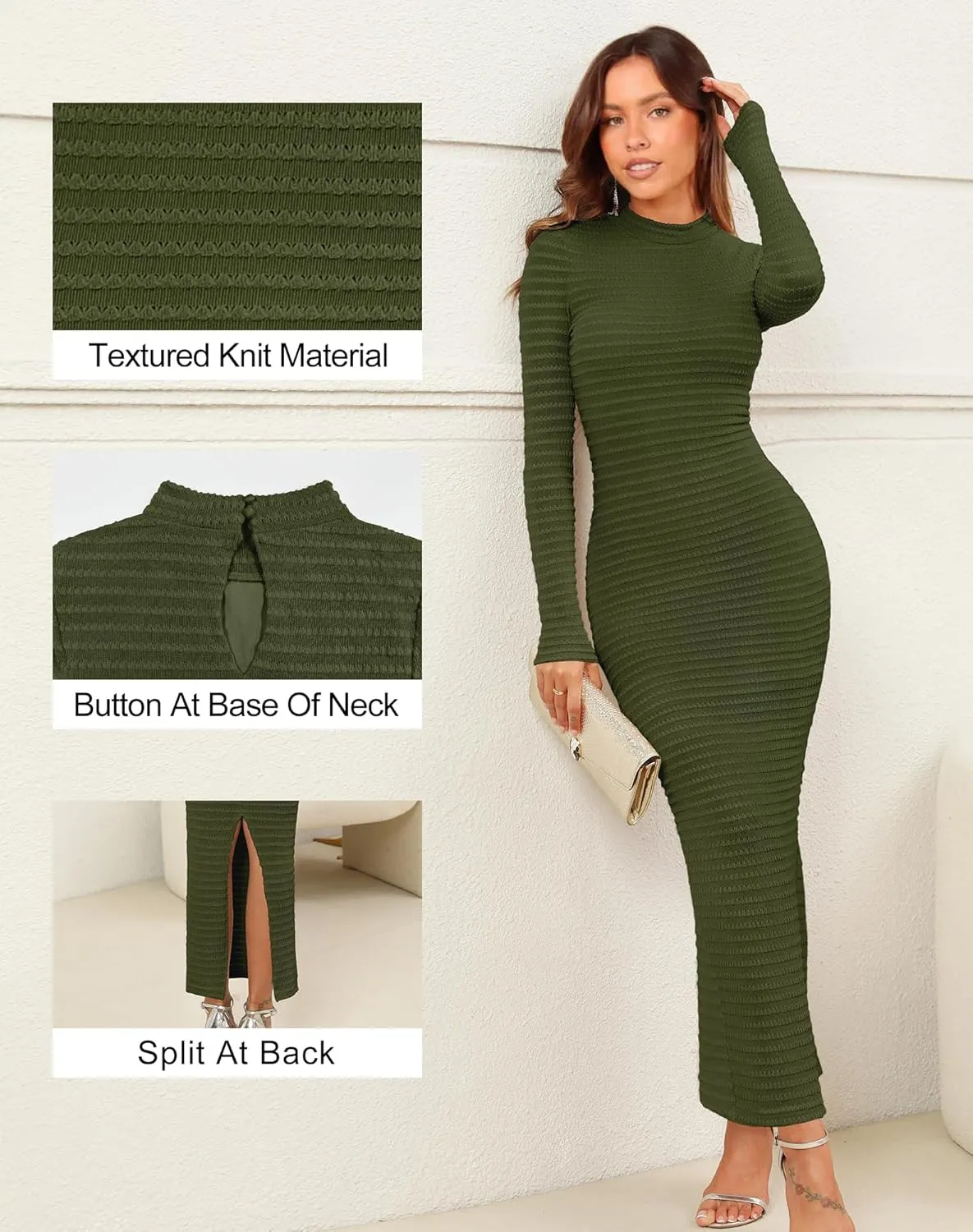 Kranda Women's 2025 Spring Sweater Dress Long Sleeve High Neck Slim Fit Casual Formal Long Bodycon Knit Winter Maxi Dress