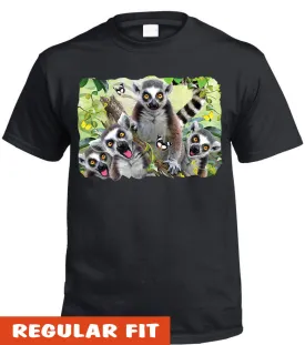 Lemur Selfie Adults T-Shirt (Black)