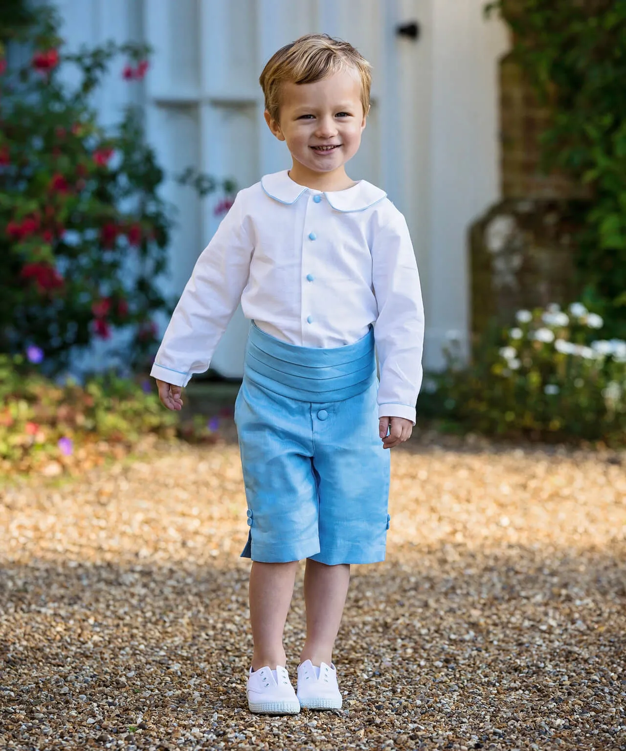 Linen Shirt with Blue Trim and Buttons