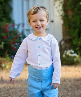 Linen Shirt with Blue Trim and Buttons