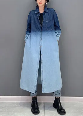Loose Gradient Color Button Pockets Denim Long Coat Fall ML1504