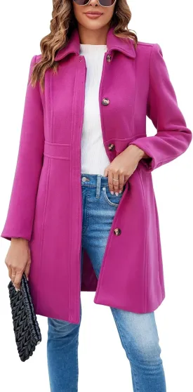 loveimgs Women's Elegant Single Breasted Coat Long Sleeve Pea Coat Winter Wool Blend Overcoat Long Jackets