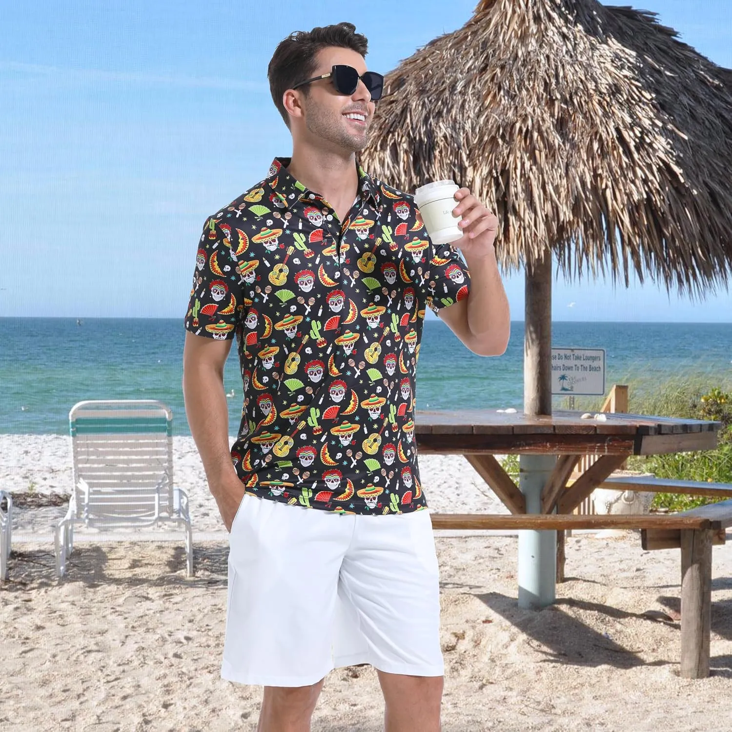 Mens Golf Shirt Short Sleeve Dry Fit Print Moisture Wicking Performance Patterns Collared Polo Shirt