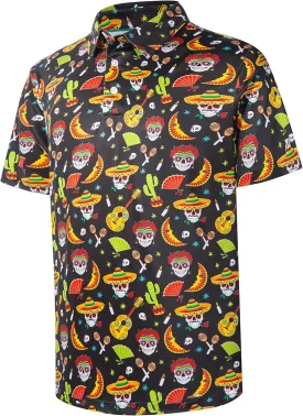 Mens Golf Shirt Short Sleeve Dry Fit Print Moisture Wicking Performance Patterns Collared Polo Shirt