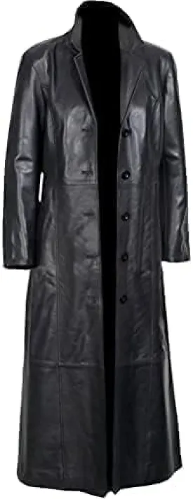 Mens Leather Long Coat - Men's Trench Full Body Genuine Leather Coat - Real Lambskin Leather Long Coat