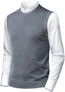 Mens Soft V Neck Crew Neck Knitted Sweater Vest Solid Sleeveless Pullover Slim Fit Plain Color for Dad Husband