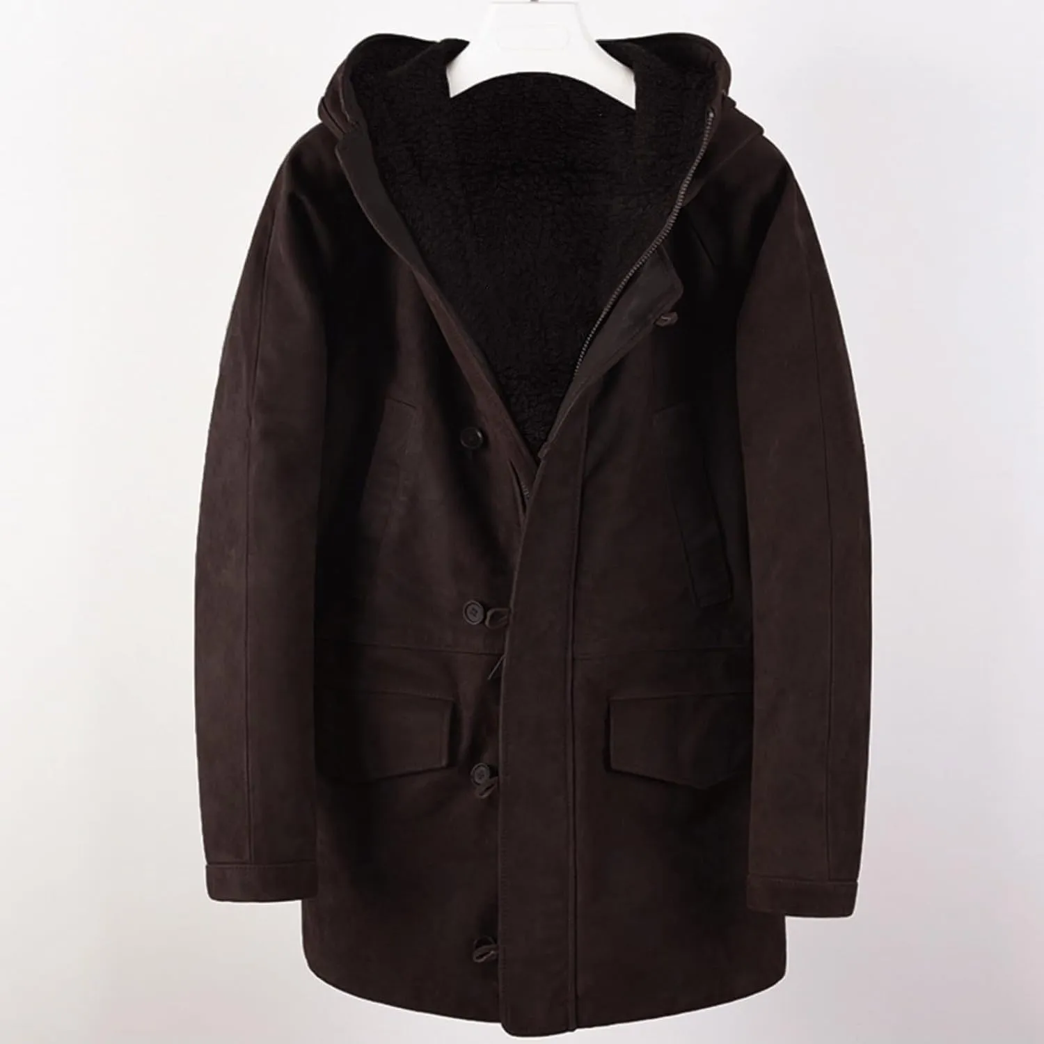 Men's Wool Coat Long Trench Coat Slim Zipper Cardigan Solid Color Hooded Casual Washed Jacket Windbreaker Long
