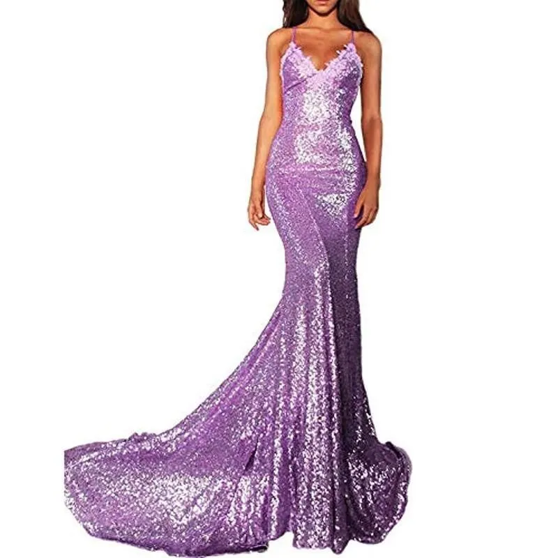 Mermaid Sequin Prom Gowns Evening Maxi Dress For Women