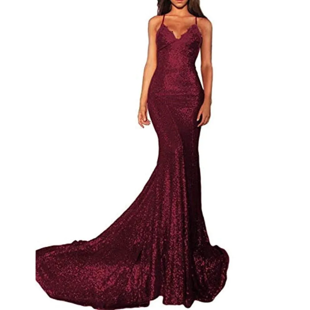 Mermaid Sequin Prom Gowns Evening Maxi Dress For Women