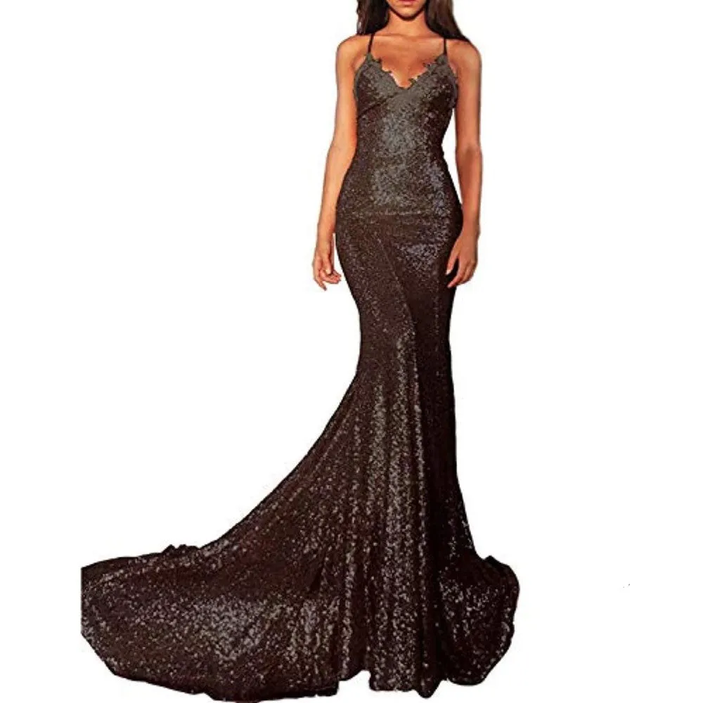 Mermaid Sequin Prom Gowns Evening Maxi Dress For Women