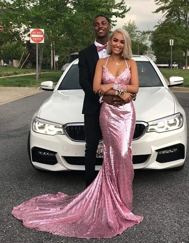 Mermaid Sequin Prom Gowns Evening Maxi Dress For Women