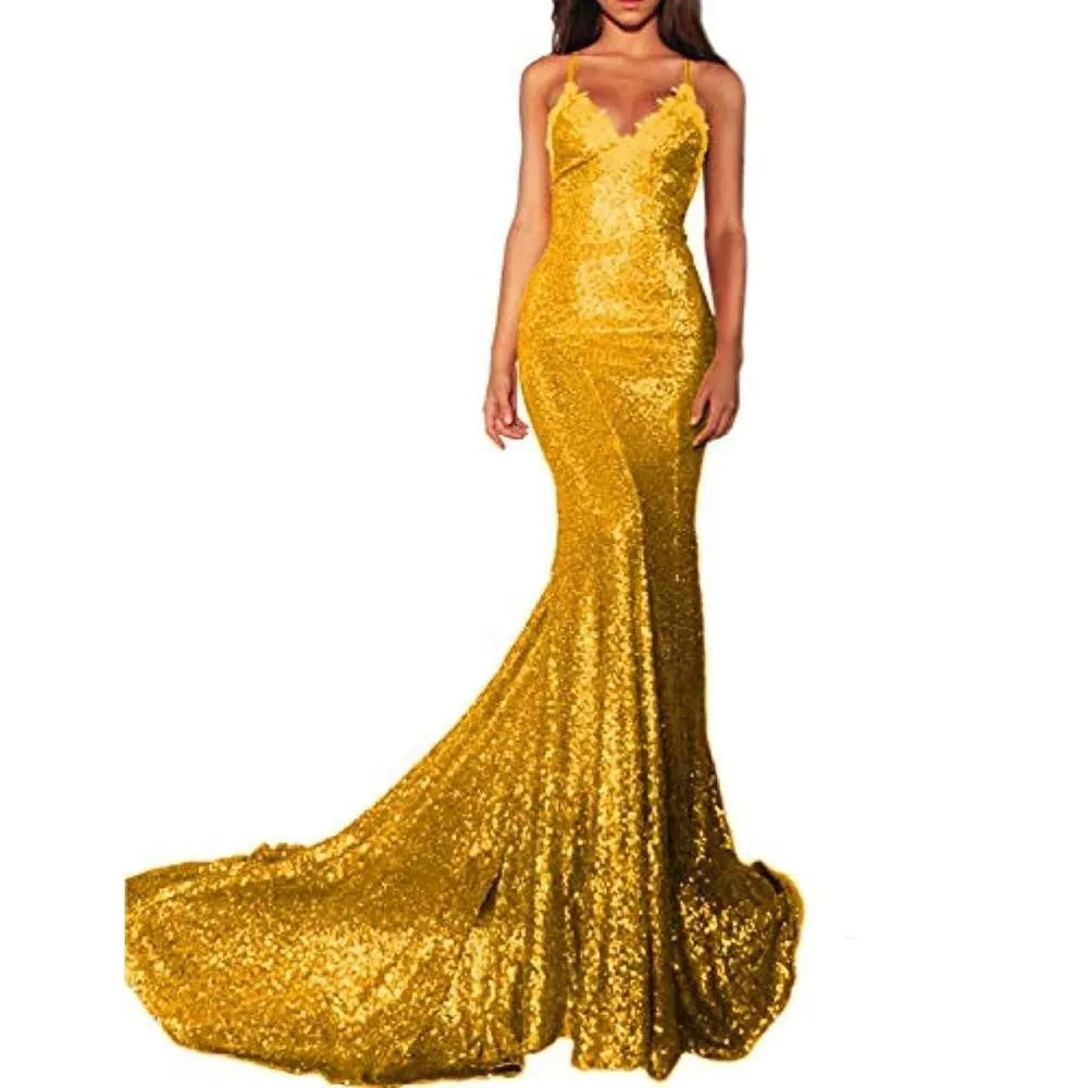 Mermaid Sequin Prom Gowns Evening Maxi Dress For Women