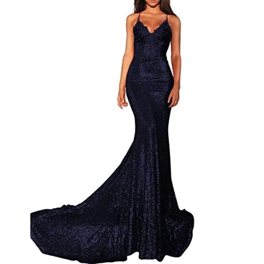 Mermaid Sequin Prom Gowns Evening Maxi Dress For Women