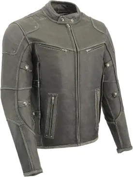 Milwaukee Leather Men's Vintage Distressed Slate Leather Motorcycle Jacket MLM1536