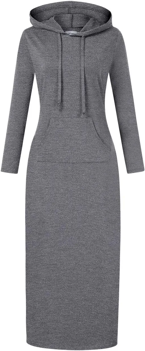 MISSKY Women's Casual Pocket Slim Pullover Maxi Hoodie Dress