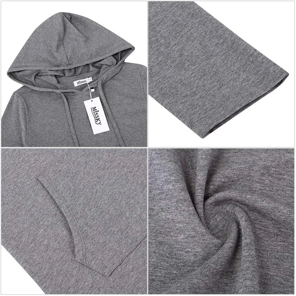 MISSKY Women's Casual Pocket Slim Pullover Maxi Hoodie Dress
