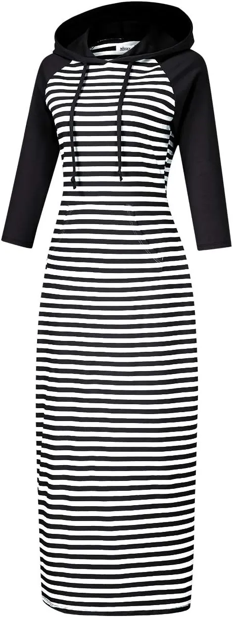 MISSKY Women's Casual Pocket Slim Pullover Maxi Hoodie Dress
