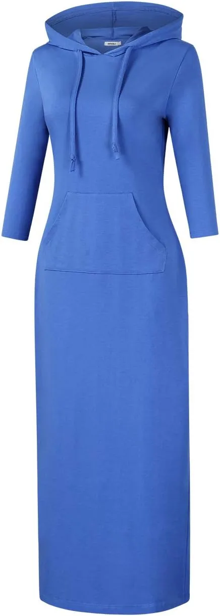 MISSKY Women's Casual Pocket Slim Pullover Maxi Hoodie Dress
