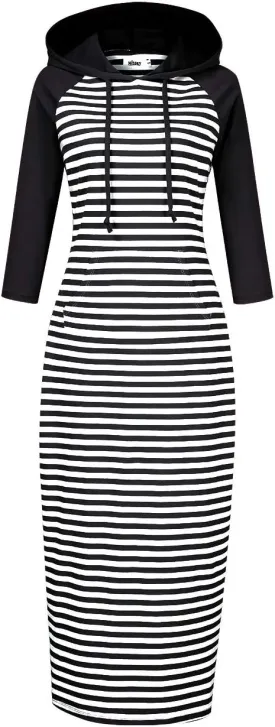 MISSKY Women's Casual Pocket Slim Pullover Maxi Hoodie Dress