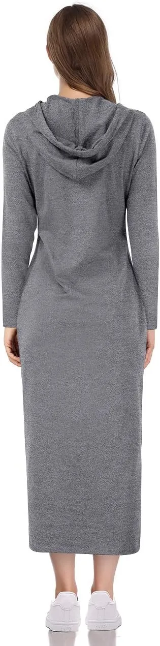 MISSKY Women's Casual Pocket Slim Pullover Maxi Hoodie Dress
