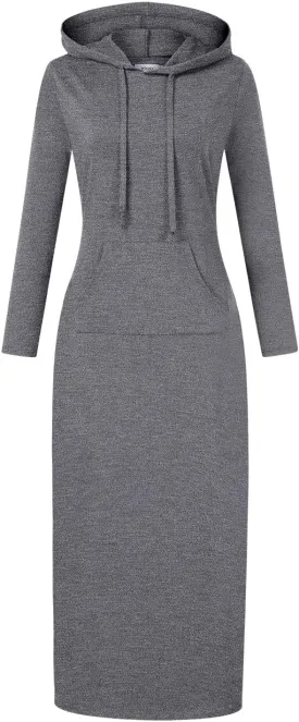 MISSKY Women's Casual Pocket Slim Pullover Maxi Hoodie Dress
