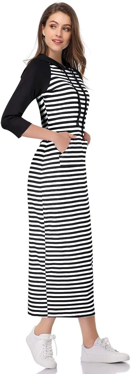MISSKY Women's Casual Pocket Slim Pullover Maxi Hoodie Dress