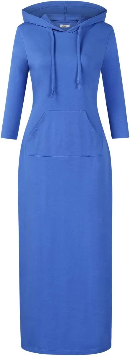 MISSKY Women's Casual Pocket Slim Pullover Maxi Hoodie Dress