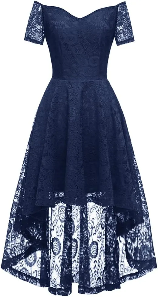 MllesReve Vintage Floral Lace Women Cocktail Party Dress High Low Swing Dress Formal Wedding Guest Dress