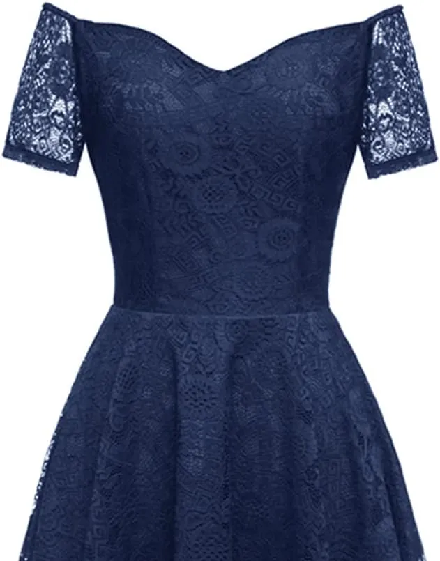 MllesReve Vintage Floral Lace Women Cocktail Party Dress High Low Swing Dress Formal Wedding Guest Dress
