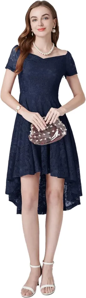MllesReve Vintage Floral Lace Women Cocktail Party Dress High Low Swing Dress Formal Wedding Guest Dress