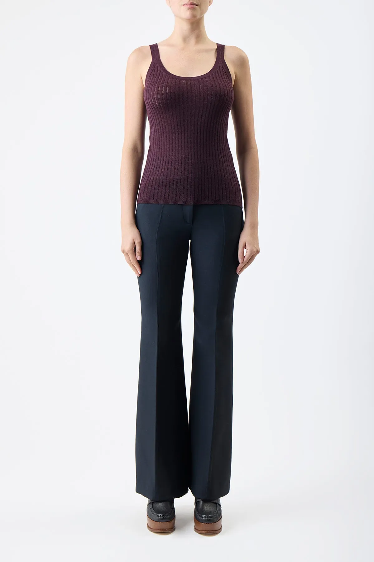 Nevin Pointelle Knit Tank Top in Deep Bordeaux Cashmere Silk