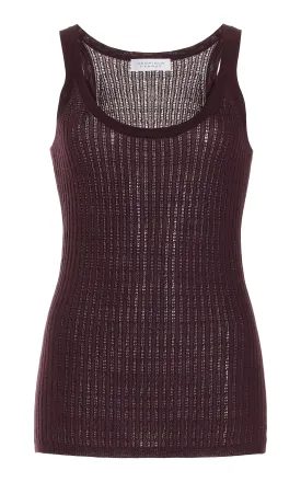 Nevin Pointelle Knit Tank Top in Deep Bordeaux Cashmere Silk