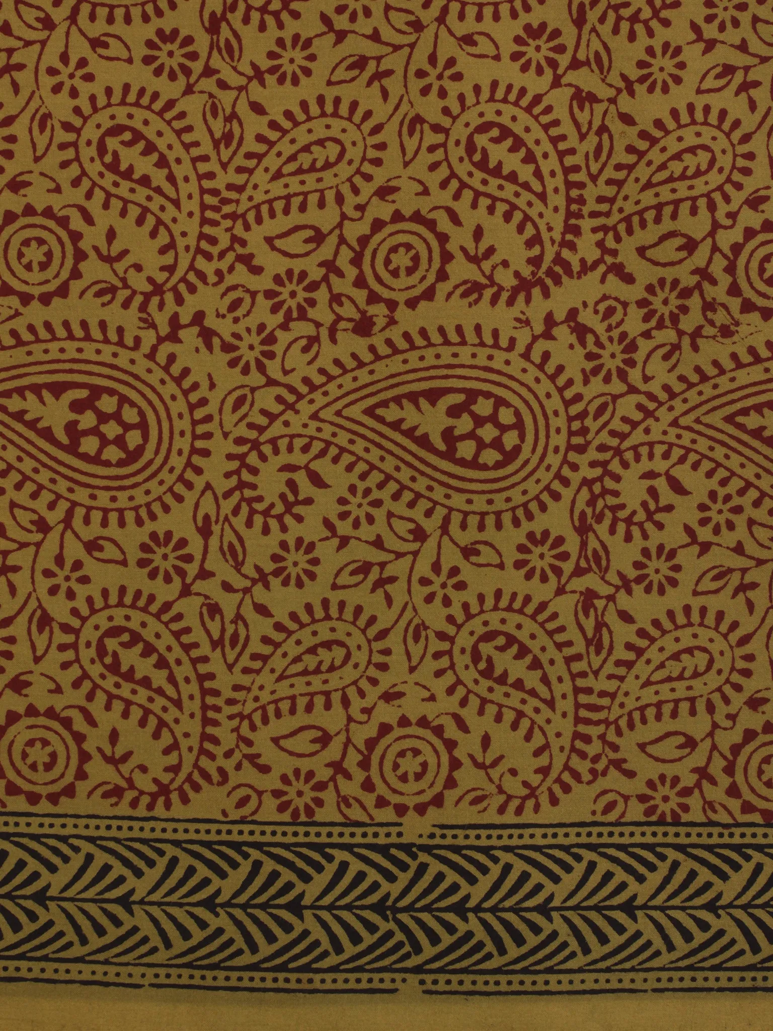 Olive Green Maroon Bagh Printed Cotton Fabric Per Meter - F005F2095