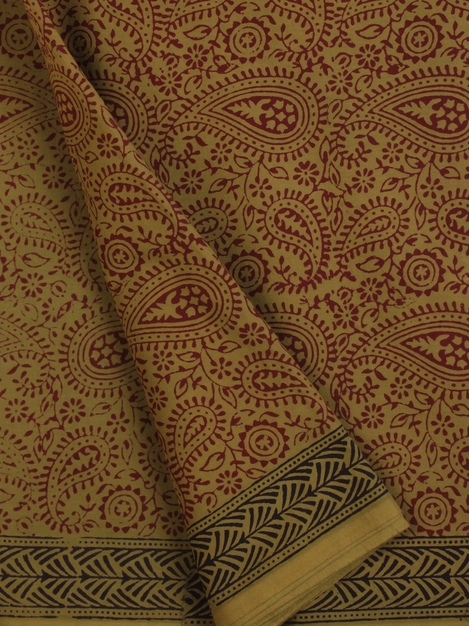 Olive Green Maroon Bagh Printed Cotton Fabric Per Meter - F005F2095