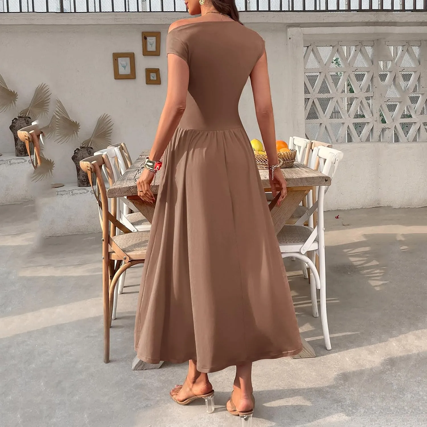 Oplxuo Womens Summer Sleeveless Maxi Dress One Shoulder Casual A-Line Swing Pleated Long Dresses with Pockets
