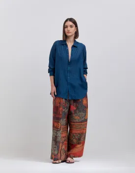 Oversized Shirt Silk Check Teal